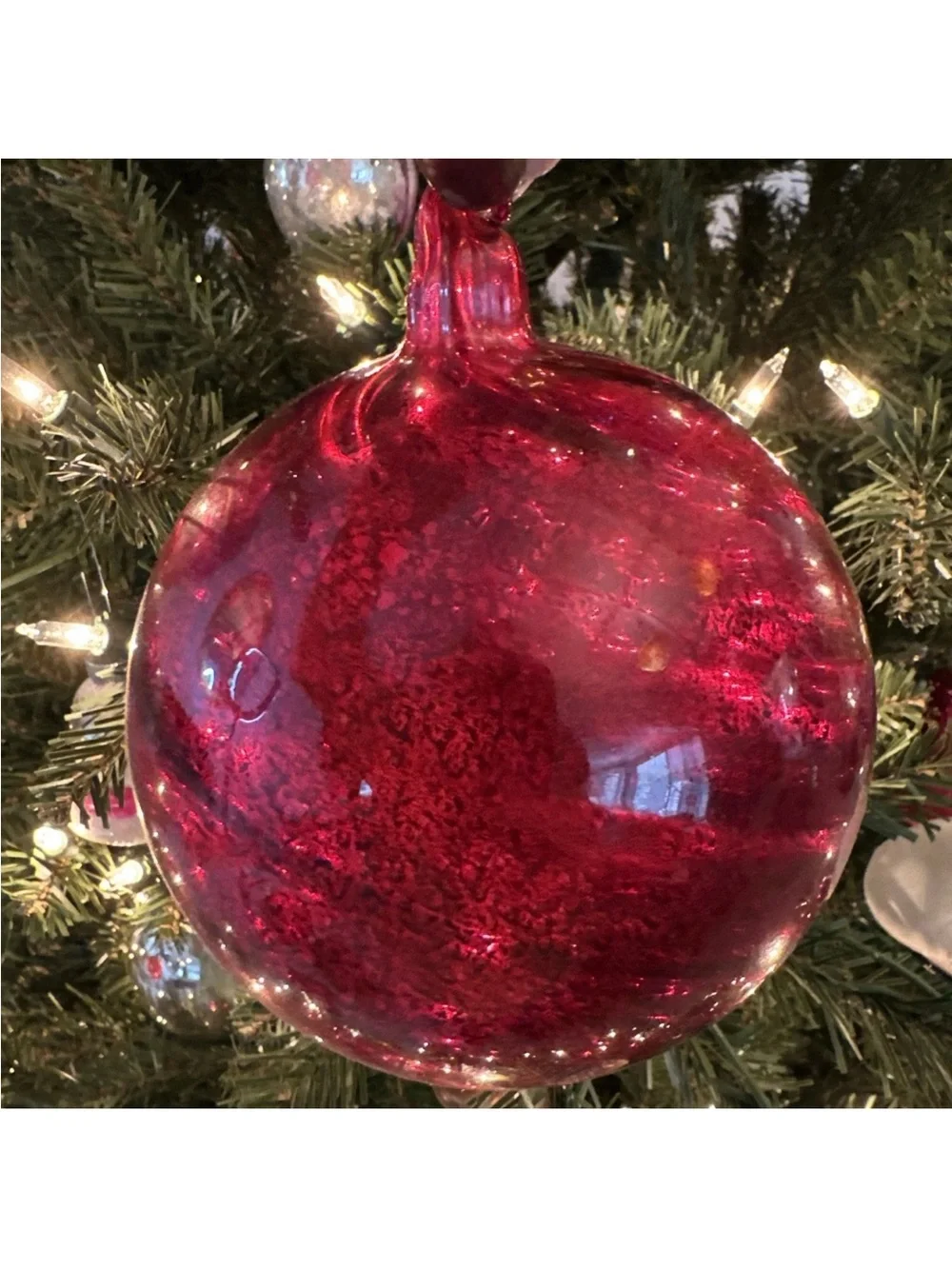 Glass Christmas WITCH BALL Ornament Red Swirl Spiral Design 4